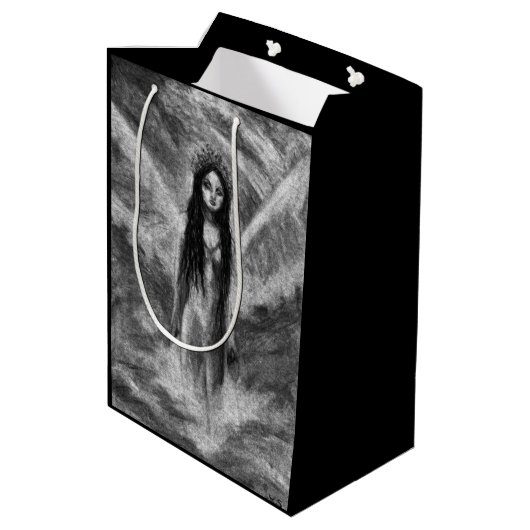 Dunkler Engel Goth La-Lunas schwarze u. weiße Mittlere Geschenktüte (Rückseite Schrägansicht)