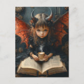 Dunkler Engel mit Kaffee und einem Buch Postkarte (Vorderseite)