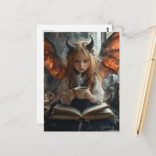 Dunkler Engel mit Kaffee und einem Buch Postkarte