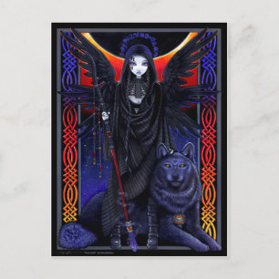 Dunkler Engel und Wolf.  Rayvnwolf von Myka Jelina Postkarte