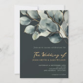 Dunkler Eukalyptus Zweig und grüne Blätter Hochzei Einladung (Vorderseite)