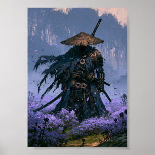 Dunkler Fantasy Blaumantel Samurai Poster