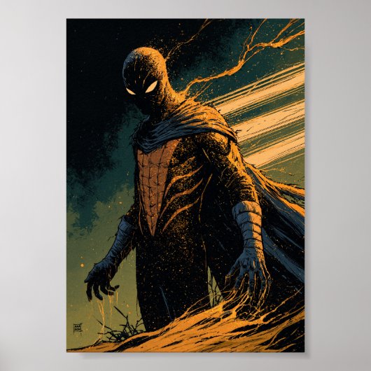 Dunkler Fantasy-Kosmik-Superheld mit leuchtendem G Poster (Vorne)