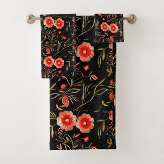 Dunkler floraler Hintergrund Rosa Rot Badhandtuch Set