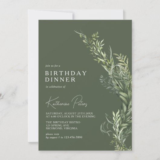Dunkler Forest Green Moss | Botanisches Abendessen Einladung (Vorderseite)