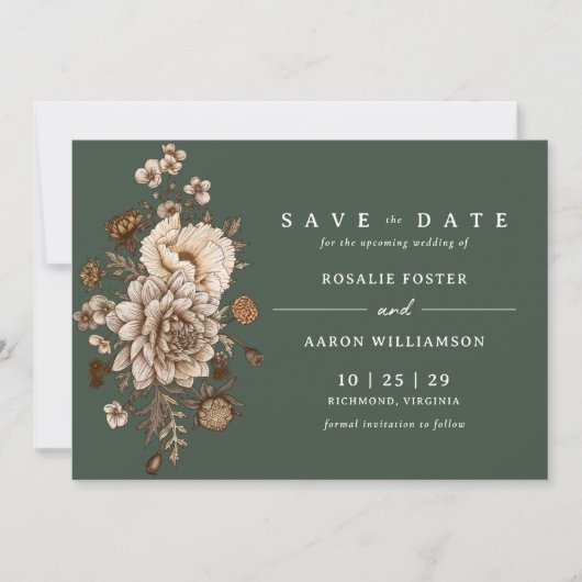 Dunkler Forest Green Moss | Eleganter Blumengarten Save The Date (Vorderseite)