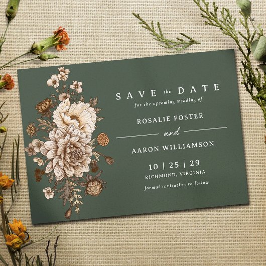 Dunkler Forest Green Moss | Eleganter Blumengarten Save The Date