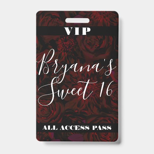 Dunkler Garten Rote Romantische Blume Sweet 16 VIP Ausweis (Front)