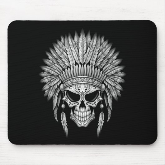 Dunkler gebürtiger Zuckerschädel mit Kopfschmuck Mousepad (Vorne)