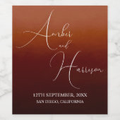 Dunkler Glamour Boho Burnt Orange Wedding Wine Lab Weinetikett (Einzelnes Label)