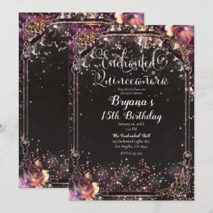 Dunkler Glitter Glamour Licht Quinceañera Einladung