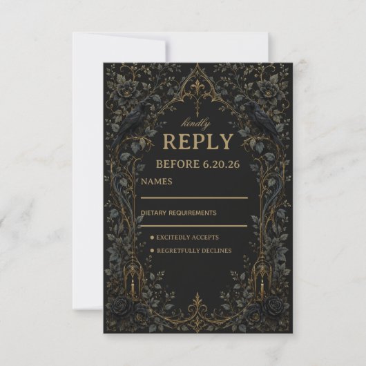 Dunkler Gothic Rabe RSVP Karte (Vorderseite)