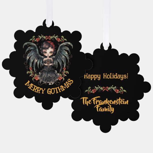 Dunkler gothischer Weihnachtsengel Ornament Karte (Vorderseite/Rückseite)