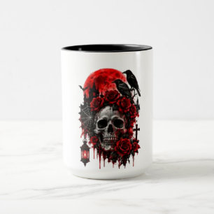 Dunkler gotischer Rabenschädel mit karmesinroten R Tasse