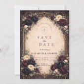 Dunkler gotischer Totenkopf Blumenhochzeit Save The Date (Vorderseite)
