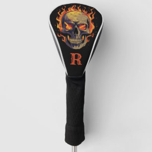 Dunkler gotischer Totenkopf in Flammen Monogramm A Golf Headcover