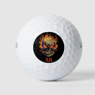 Dunkler gotischer Totenkopf in Flammen Monogramm A Golfball