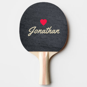 Dunkler Granitstein Vintage Herz Signatur Tischtennis Schläger