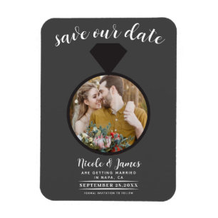 Dunkler Grauer Ehering Foto Save-the-Date Magnet