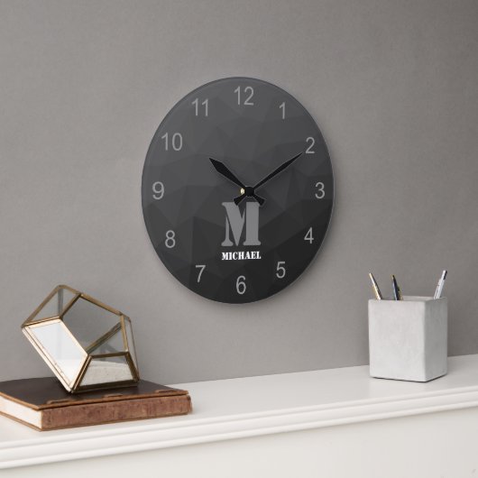 Dunkler grauer Farbverlauf Geometrisches Mesh-Must Große Wanduhr (Büro)