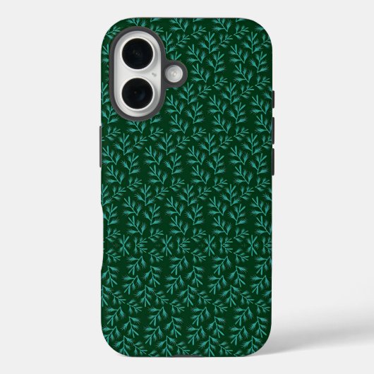 Dunkler grüner Hintergrund mit blaugrünen botanisc Case-Mate iPhone Hülle (Rückseite)
