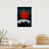 Dunkler grüner Sonnenuntergang mit roter Sonne Poster (Küche)