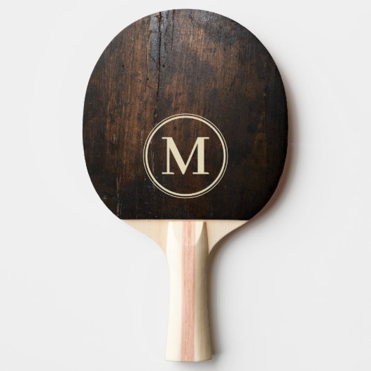 Dunkler Hackklotzstein Monogramm Tischtennis Schläger (Vorderseite)