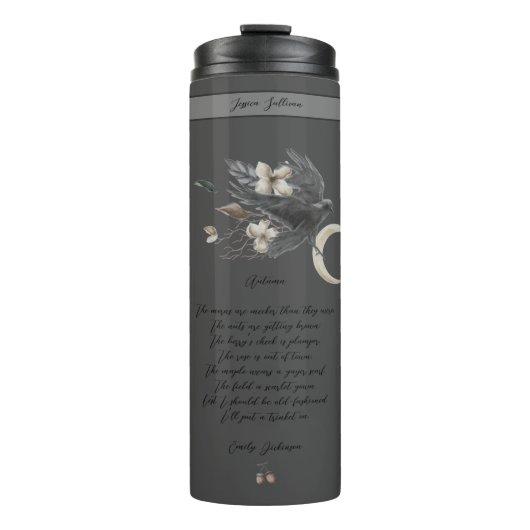 Dunkler Herbst Mystic Fall Black Bird Crow Gedicht Thermosbecher (Vorderseite)