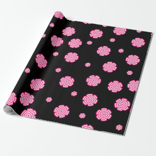Dunkler Hintergrund helle stilisierte rosa Blumen. Geschenkpapier