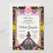 Dunkler Hintergrund Mexican Girl Quinceanera 2 Einladung (Vorderseite)