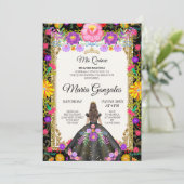Dunkler Hintergrund Mexican Girl Quinceanera 2 Einladung (Stehend Vorderseite)