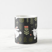 Dunkler Hintergrund, weiße Kaninchen, blumengeschm Kaffeetasse (Mittel)