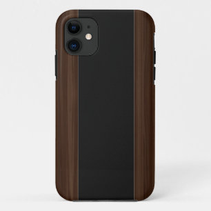 Dunkler Holz-u. Kohlenstoff-Faser-Streifen iPhone iPhone 11 Hülle