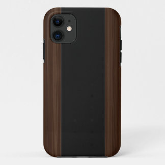 Dunkler Holz-u. Kohlenstoff-Faser-Streifen iPhone 11 Hülle