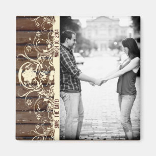 Dunkler hölzerner Foto-Save the Date Magnet