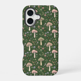Dunkler Jäger Grün Fungi Nahtloser Forestcore iPhone 16 Hülle