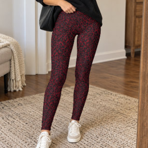 Dunkler karmesinroter Leopardenprint Leggings
