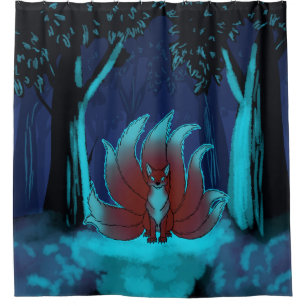 Dunkler Kitsune Wald Duschvorhang