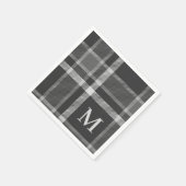 Dunkler Kohlengrauer Tartan Kariert mit Monogramm Serviette (Ecke)