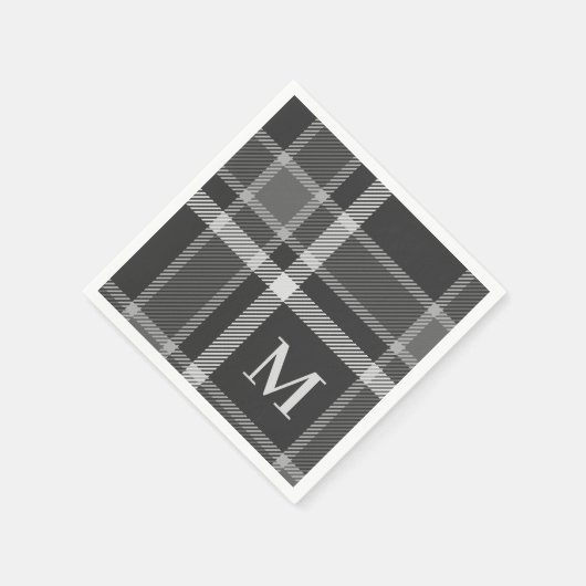 Dunkler Kohlengrauer Tartan Kariert mit Monogramm Serviette (Ecke)