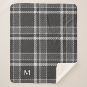 Dunkler Kohlengrauer Tartan Kariert mit Monogramm Sherpadecke