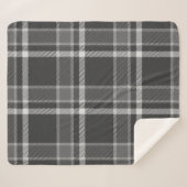 Dunkler Kohlengrauer Tartan Kariert mit Monogramm Sherpadecke (Vorderseite (Horizontal))