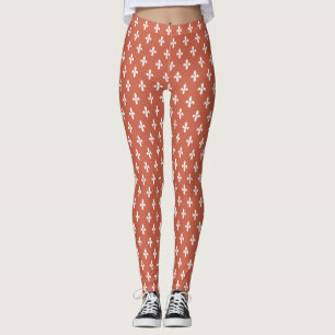 Dunkler korallenroter Victorian Fleur de Lys Leggings