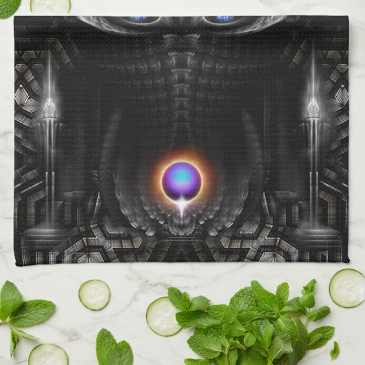 Dunkler Krieger Skulptur Fraktal Kunst Geschirrtuch (Gefaltet)