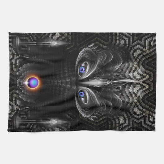 Dunkler Krieger Skulptur Fraktal Kunst Geschirrtuch (Horizontal)