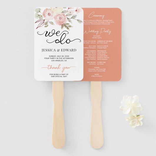 Dunkler Lachs floral Elegantes Hochzeitsprogramm M Fächer (Vorne und Hinten)