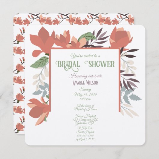 Dunkler Lachs Grün Blau und Lila Folklorekunst Einladung (Vorne/Hinten)