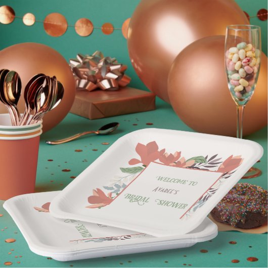 Dunkler Lachs Grün Blau und Lila Folklorekunst Pappteller (Multi)