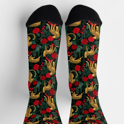 Dunkler Leopard-Dschungel mit Rose Socken (Oben)