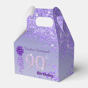Dunkler Lila Glitzer & Ribbon 90. Geburtstag Gefal Geschenkschachtel